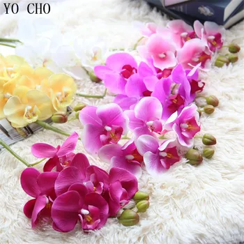 YO CHO sevgililer günü dekorasyon yapay gerçek dokunmatik Phalaenopsis çiçek ev masa oturma odası dekor ıpek orkide 8 kafa