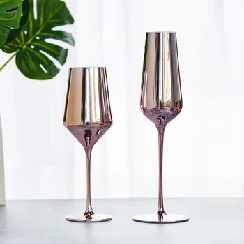 Yüksek Kapasiteli Kadeh elektrolizle şampanya kadehi şarap bardağı Kokteyl Cam Yaratıcı Metal şarap bardağı Bar Restoran İçin