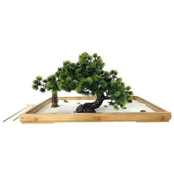 Zen Bahçe Seti Gevşeme Minyatür Yapay Bonsai Ağacı Kayalar Ev Ofis Masa Dekor Meditasyon Hediyeler