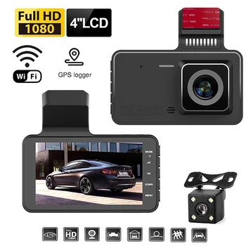 Çizgi Kam WiFi araba dvr'ı 4.0 1080P Full HD Dikiz Video Kaydedici Dashcam Araba Kamera park monitörü Gece Görüş G-sensor GPS