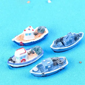 Çocuk Hediyeleri Peri Bahçe Dollhouse Düzeni Balıkçı Teknesi Balık Tankı Dekor Mikro Peyzaj Tekne Heykelcik Mini Tekne Modeli