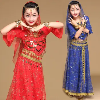 Çocuklar Oryantal Dans Kostümleri Set Oryantal Dans Kostümleri Bellydance Set Kızlar Mısır Bollywood Çocuklar Oryantal Dans Giyim