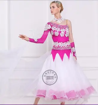 özelleştirmek zarif pembe beyaz puf Tilki tırıs Waltz tango salsa yarışması balo salonu dans elbise ile Çiçek kolye